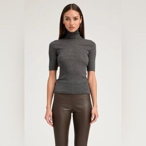 Jamie Scott Vintage Ribbed Short Sleeved Turtleneck in Charcoal Grey